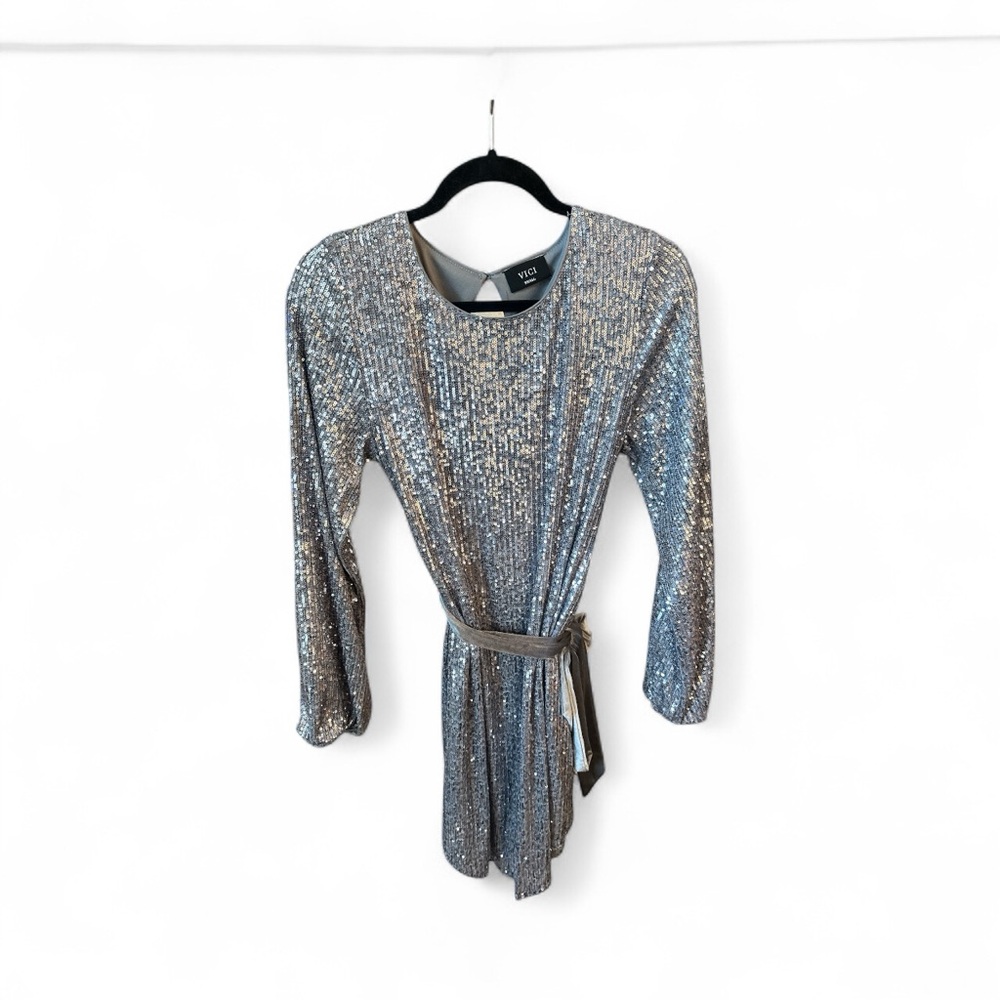 Vici Metallic Sequin Long Sleeve Dress
